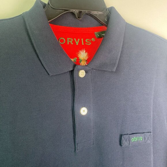Orvis Mens The Signature Heavyweight Fly Fishing Polo Navy Size Large Tall - Picture 6 of 10